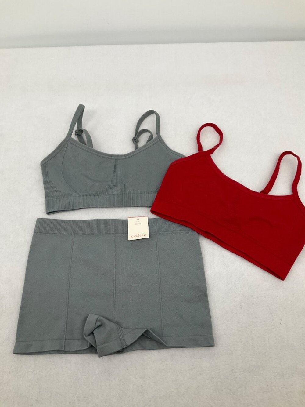 Colsie size XS Seamless Bralette & Boyshort Set Gray & Red Lounge Wear